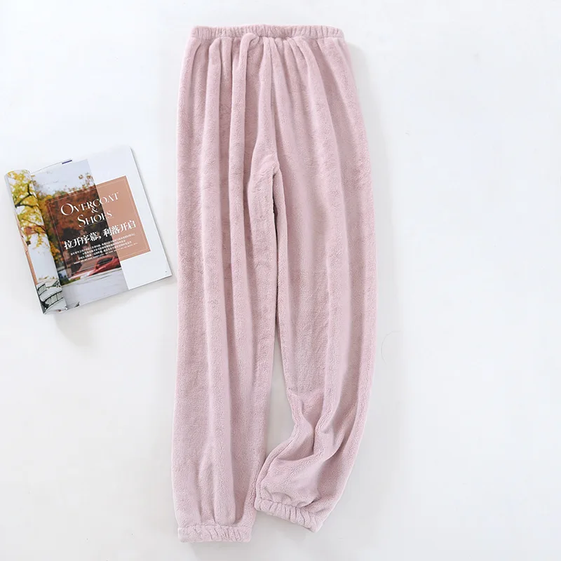 Loose Couples Winter Coral Fleece Pajamas Pant For Men And Women Long Flannel Sleepwear Pants Warm Velvet Home Wear Trousers