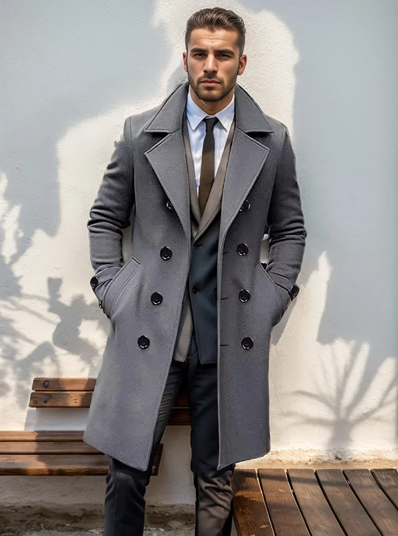 Manteau en laine à double boutonnage pour hommes, long, décontracté, à la mode, automne, hiver, nouveau, 2024