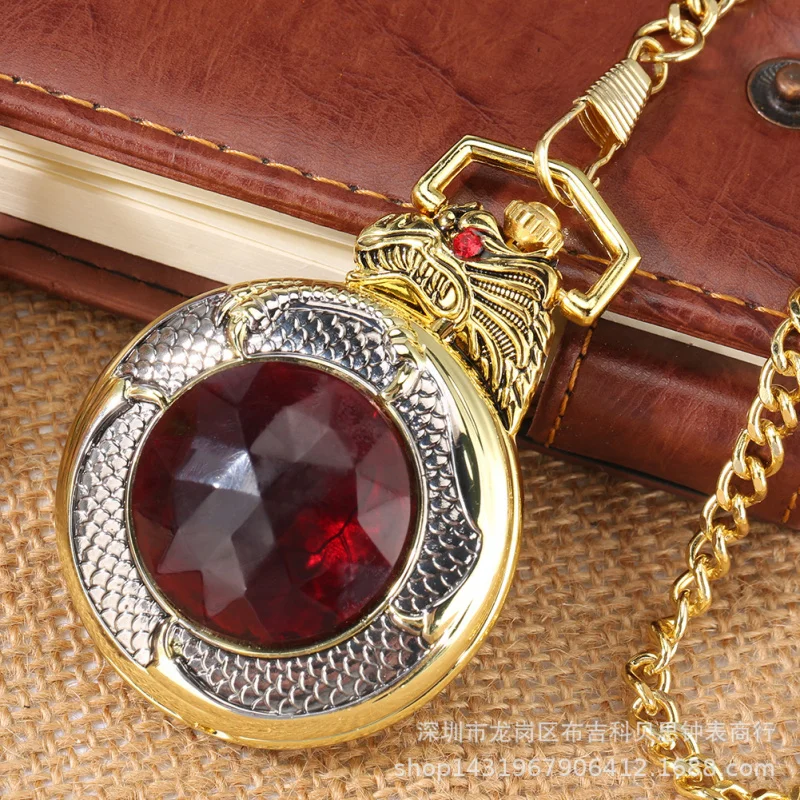 -Border Quartz Watch New Design Ruby Golden Waist Chain Flip Quartz Pocket Watch In stock