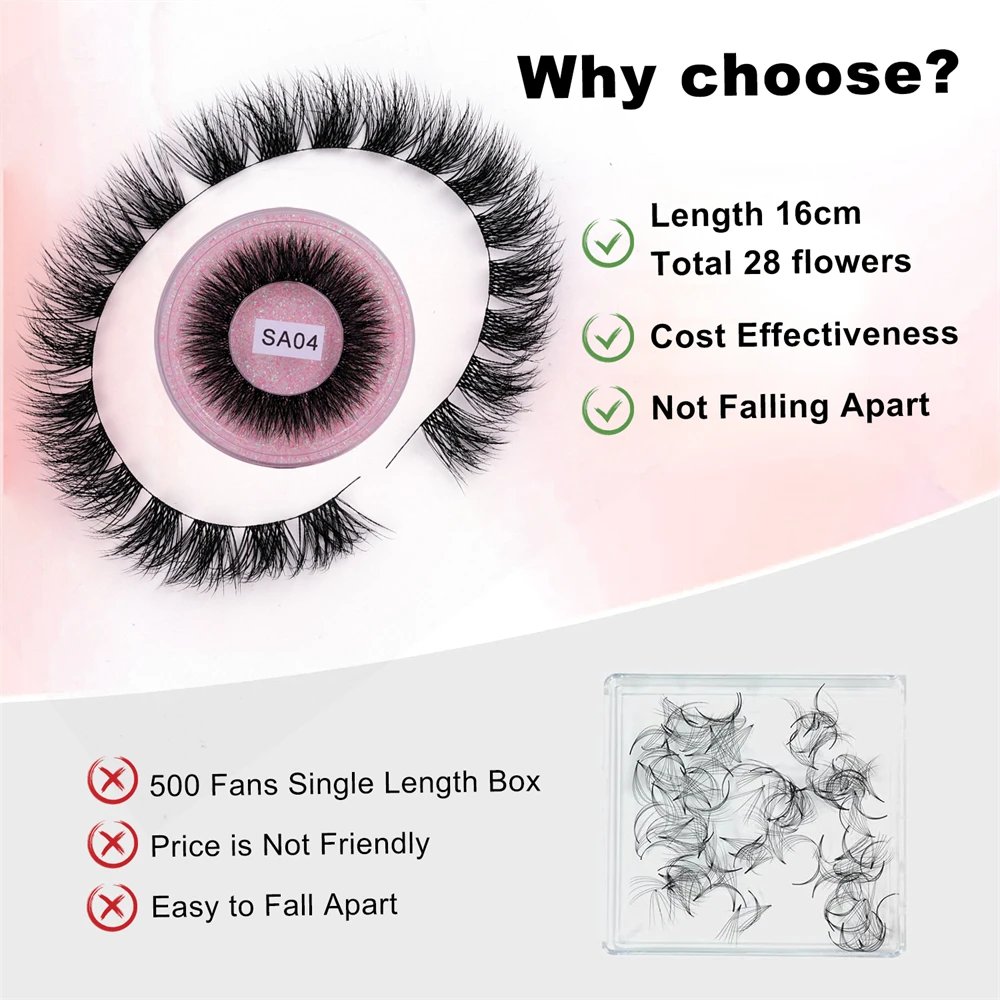 SA Serise Premade Volume Cluster individual Silk Fan Eyelashes Kits Diy Eyelash Extensions glue Kit  For Training Starter