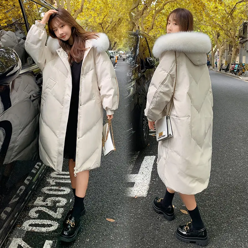 

Women's Casual Solid Color Long Sleeve Outerwear Hooded Parkas Jacket 2023 Winter Oversized Office Lady Warm Coat