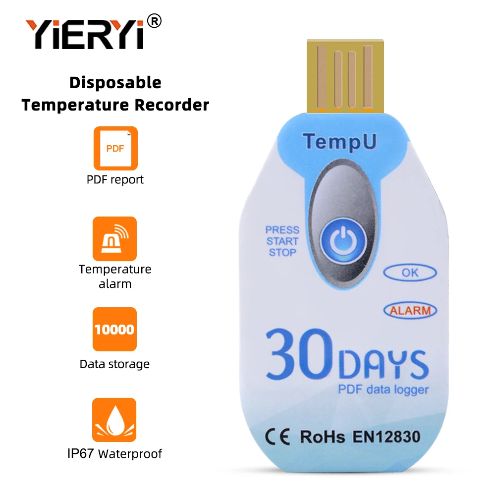 

Yieryi 30 Day Temperature Recorder Digital USB Temperature Data Logger for Medical Monitoring Cold Chain Transport Laboratory