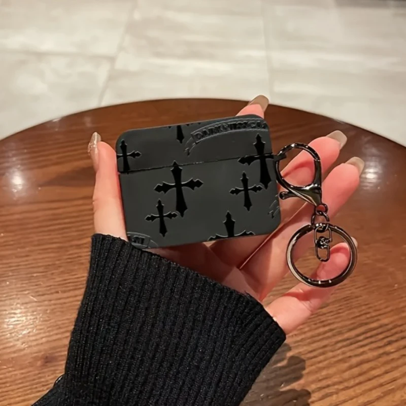 

Cross Pattern Black Trendy Case for AirPods 4, 3,1/2,AirPods Pro2 and Pro Wireless Bluetooth Earphone Protective Soft TPU Cover