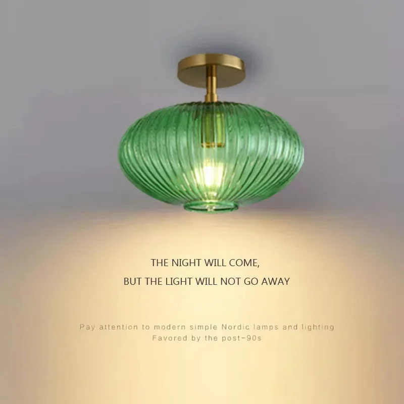 Luz de techo de cristal moderna, lámpara Led de una sola cabeza, ámbar, humo, gris, verde, sombra de cristal, dormitorio, sala de estar, comedor,