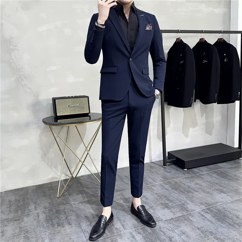 (Jacket+Pant) Plus Size 7XL 6XL Korean Latest Design Men Casual Suit Groom Wedding Stage Tuxedos Men Business Social Tuxedo