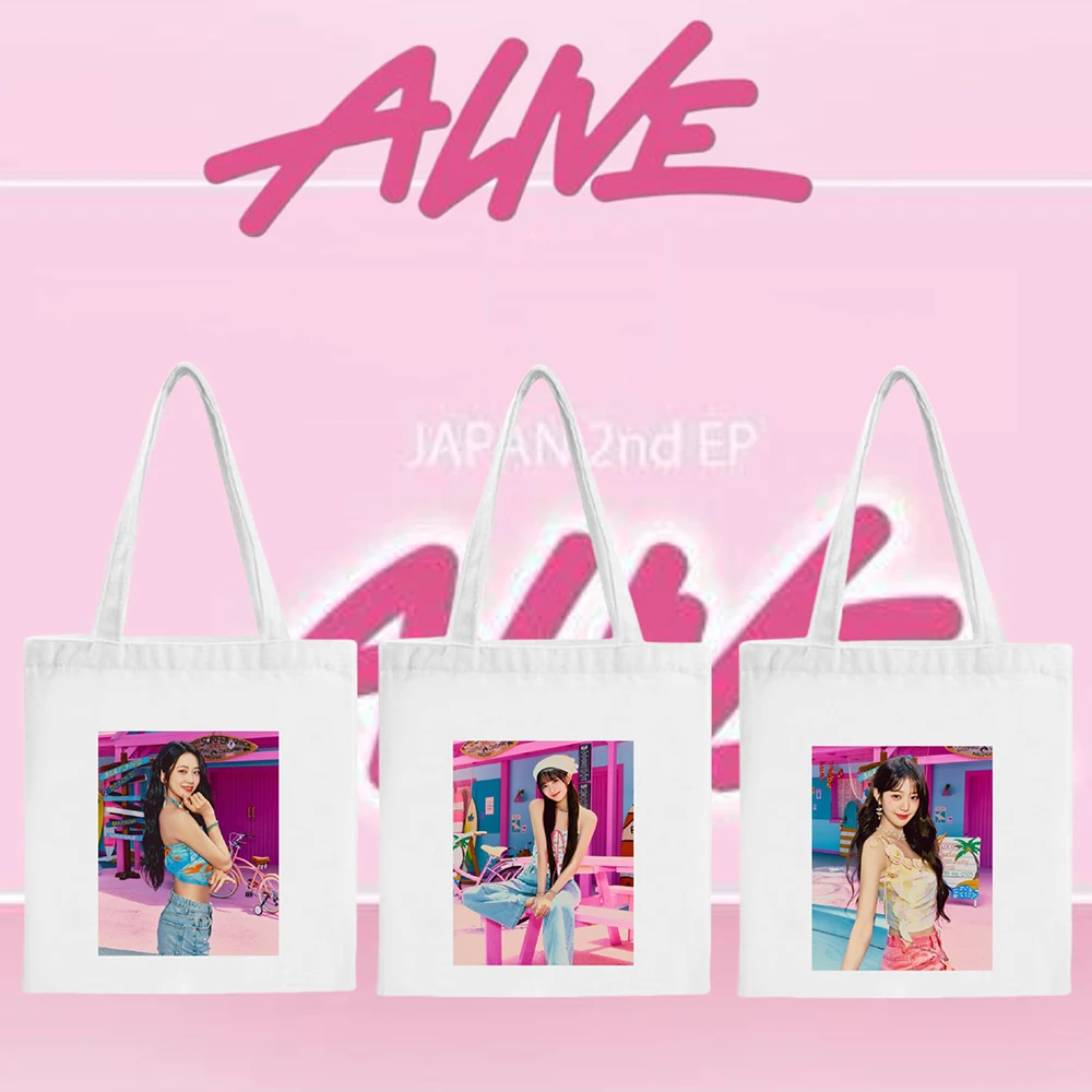 KPOP Album ALIVE Canvas Bag Member Poster Printed Tote Bag Large Capacity Handbag Yujin Gaeul Wonyoung LIZ Rei Leeseo Fans Gift