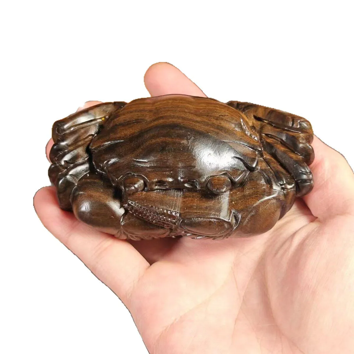 Solid Wood Carving Crab Ornament, Hand‑made Pocket Hand Grip, Mini Animal Statue, Tabletop Home Decoration Art Present