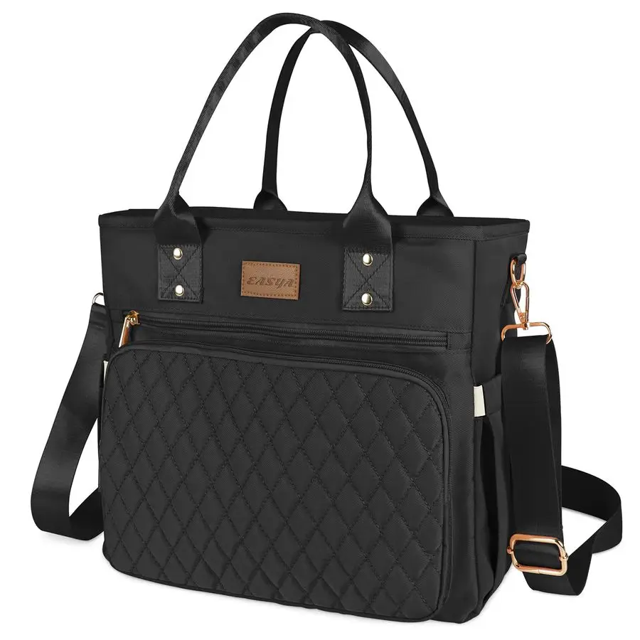 

Большая изолированная сумка для обеда для работы, женский нейлоновый термобокс для обеда, герметичная сумка-холодильник с карманом для хранения, черная