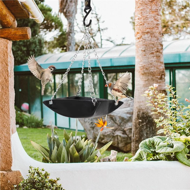 ABJY-поднос для кормушки для птиц, подвесной поднос для воды для птиц, садовая кормушка для птиц, уличная подвесная кормушка для патио, прочная, простая в использовании, черная