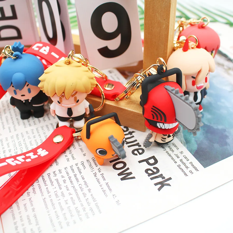 Anime Chainsaw Man Keychain Pochita Denji PVC Cartoon Doll Pendant Keyring Cosplay Prop