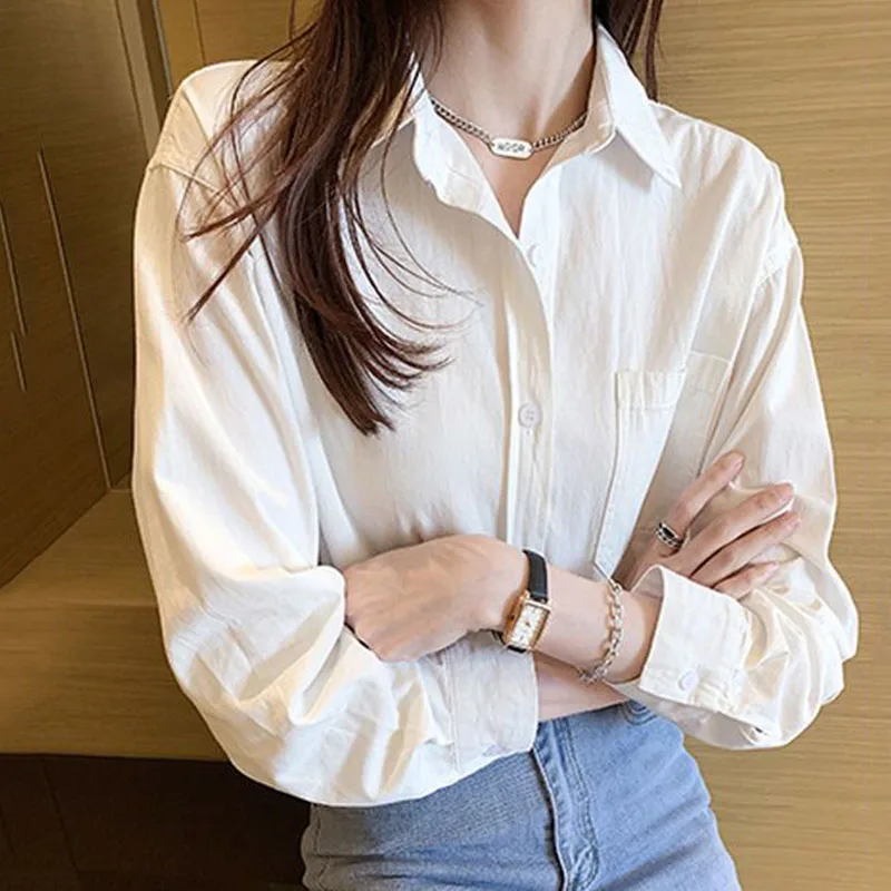 Xpqbb White Shirt for Women 2024 Spring Autumn Long Sleeve Turn-down Collar Blouses Female Casual Loose Single-breasted Blusas