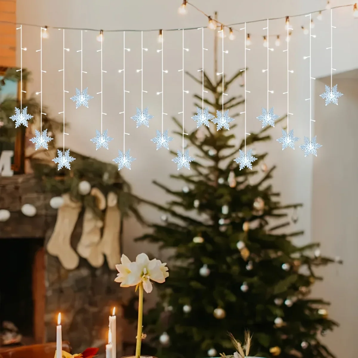 8 طرق زينة عيد الميلاد ندفة الثلج نافذة الستار أكاليل Led جليد الجنية أضواء وامض الاتحاد الأوروبي التوصيل السنة الجديدة 2025