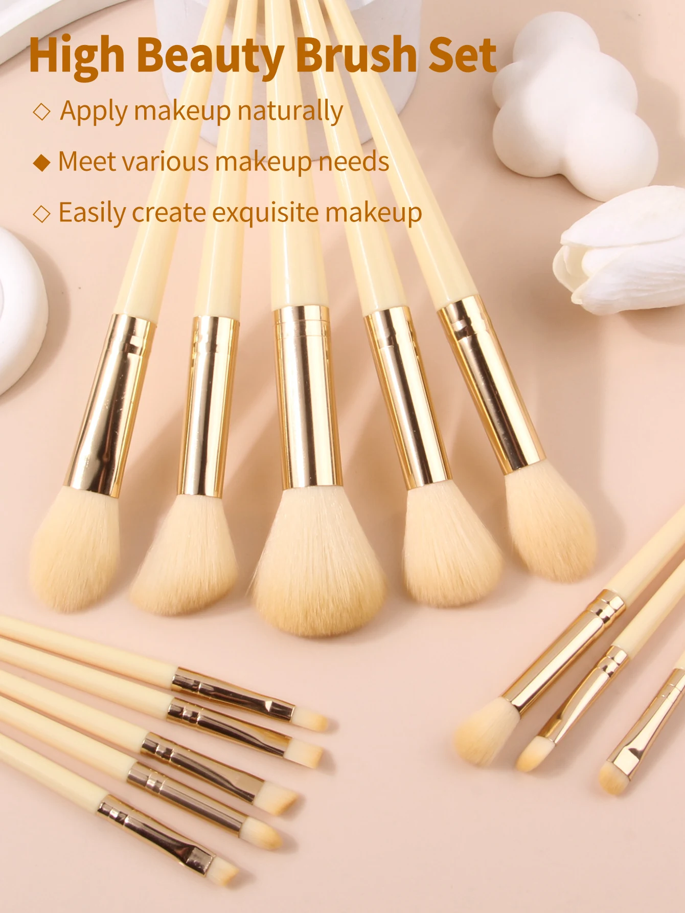 多機能イエローメイクブラシセット,初心者向け,ブラシ修理,ツール,完全,13個