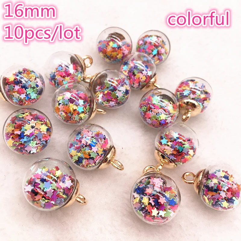 10pcs 16mm Magic Ball Transparent Glass Beads Transparent Pendant Pentagram Round Beads Earring Accessory