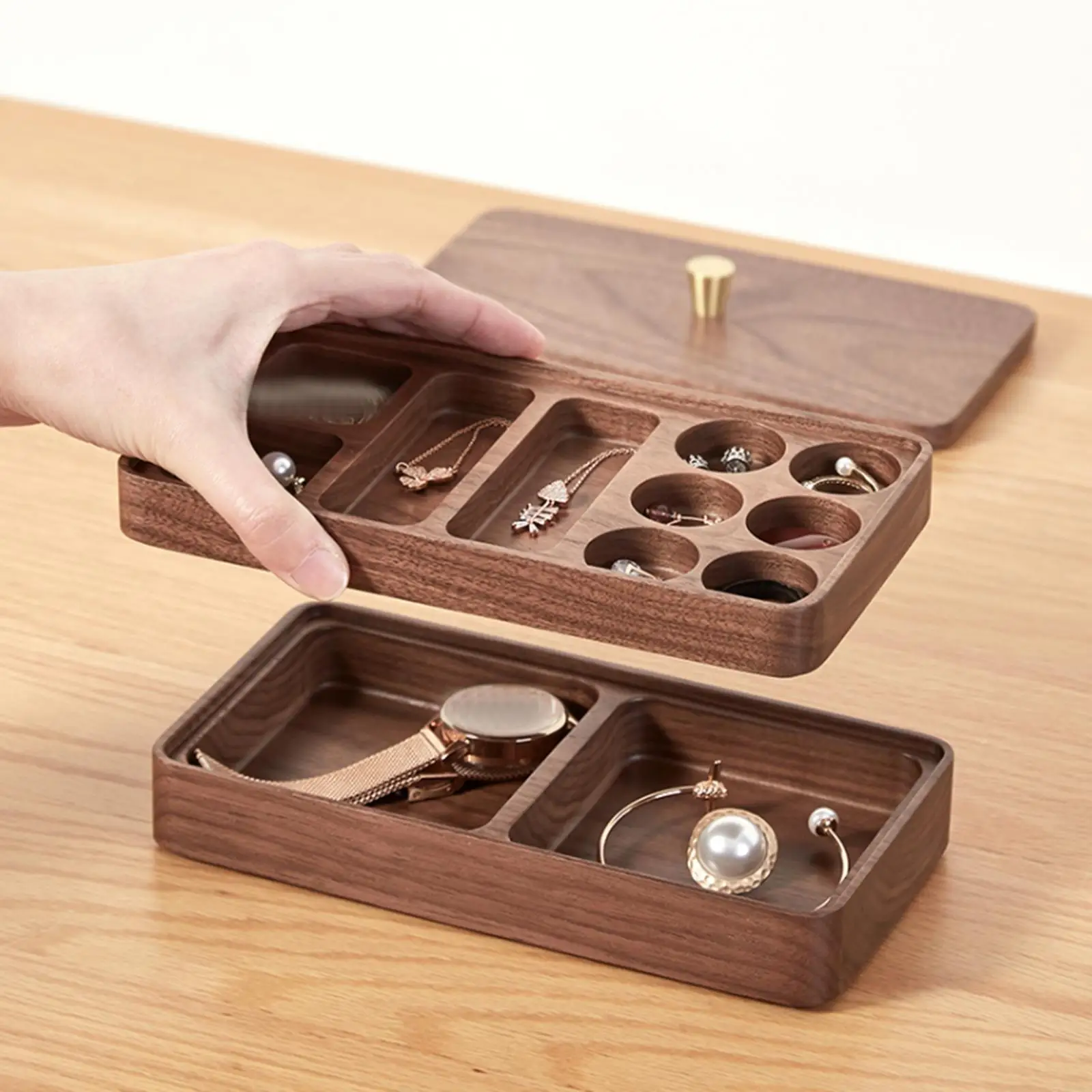 

Wooden Jewelry Box Jewelry Case for Women Solid Wood Smooth 2 Tier Large