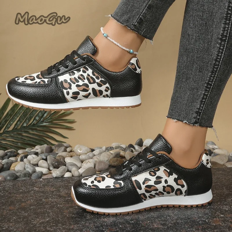 Leopard Lace-up Sports Women Vulcanized Shoes Women\'s Sneakers Tennis Platform Shoes for Women Comfort Casual Flat Tenis Woman
