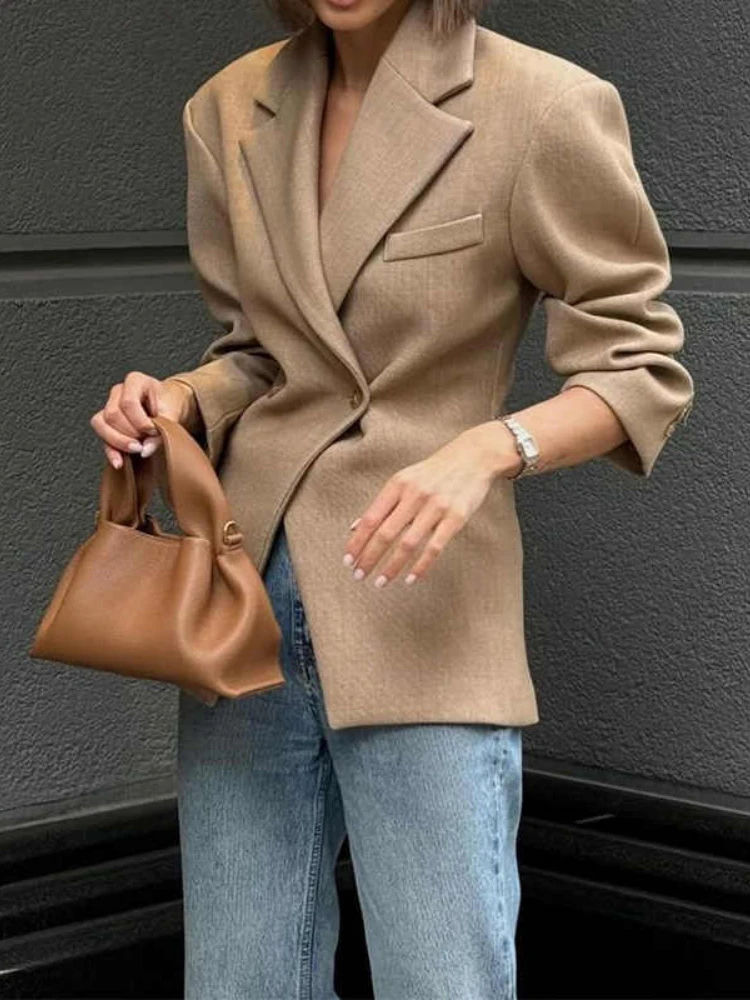 سترة نسائية عتيقة سترة نسائية عتيقة ضيقة تناسب السترة النسائية ذات الياقة الطويلة الأكمام الطويلة ذات الجيبين وجيب واحد للتنقل كاجوال سترة كاجوال بلون واحد خريف وشتاء معطف أنثوي جديد أنيق