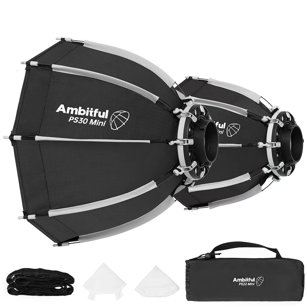 Immagine 5: Ambitful PS22 PS30 22 cm 30 cm Softbox ottagonale a sgancio rapido Mini supporto Bowens per Yongnuo YN150 Nanlite Forza 60 Flash