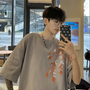 تي شيرت قطني كبير للرجال أبيض صيفي عارضة أزياء طباعة الخيزران تي شيرت رجالي ملابس رجالية 5XL أفضل 12 تي شيرت من ألياف الخيزران مبيعا - No12