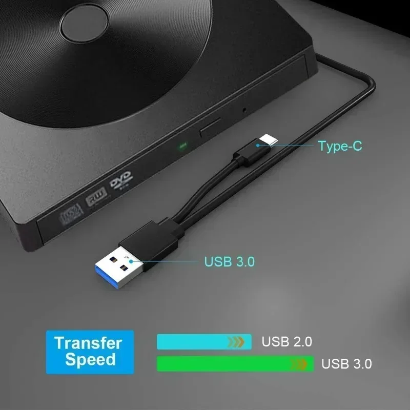 USB 3.0 Typ-C Externer DVD/CD-Laufwerk Brenner DVD-RW-Schreiber für PC Laptop Hochgeschwindigkeits-DVD-RW-Brenner CD-Brenner Schlankes tragbares Laufwerk