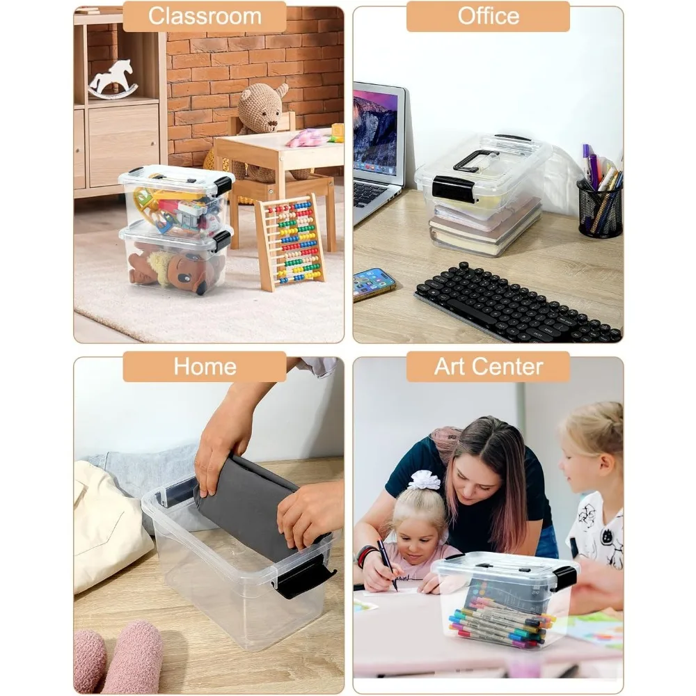 صناديق تخزين قابلة للطي سعة 7 لتر مع أغطية، و6 عبوات، ومنظمات قابلة للتكديس مع مزالج إبزيم آمن ومقابض سهلة الإمساك #6