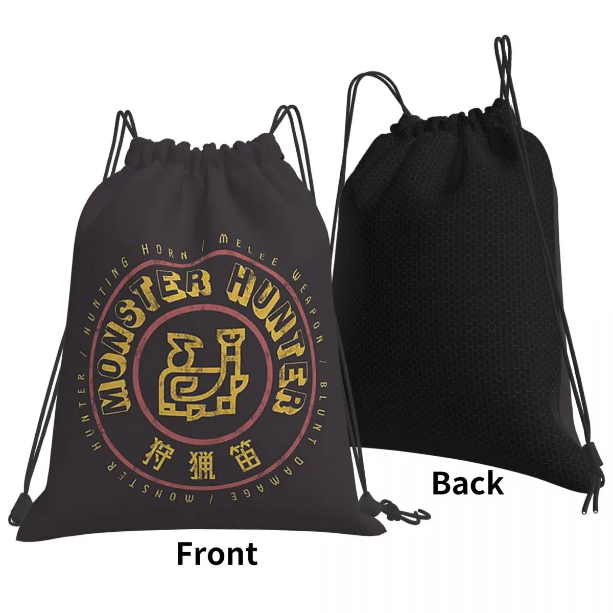 Monster Hunter Hunting Horn Backpacks Portable Drawstring Bundle Pocket Sports Bag Book Bags for Man Woman School