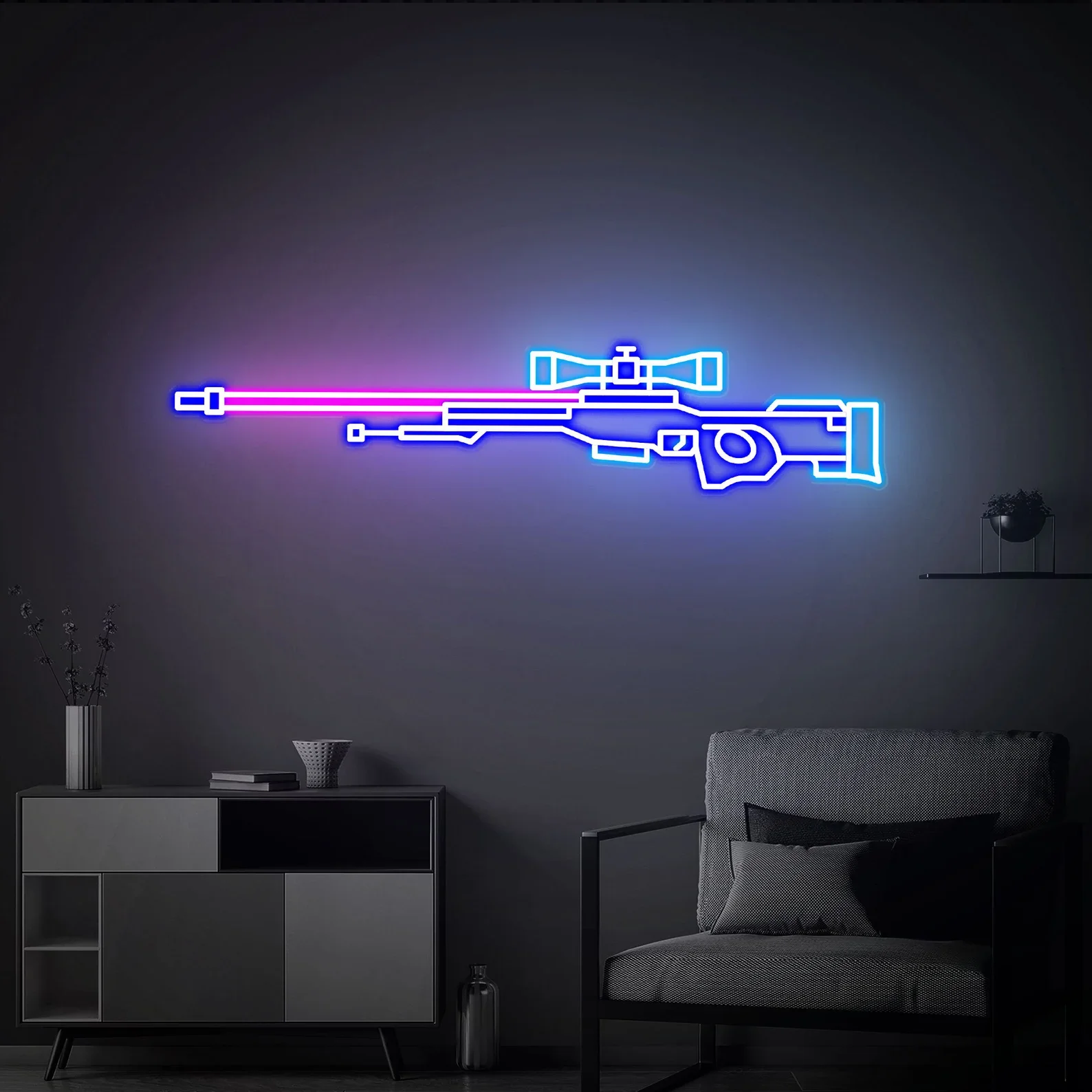 Gun Neon Sign,  Handgun Neon Wall Art, Custom Neon Signs, Gaming Room Decor, Party Sign, Neon Bar Sign, Gift for Boyfriend