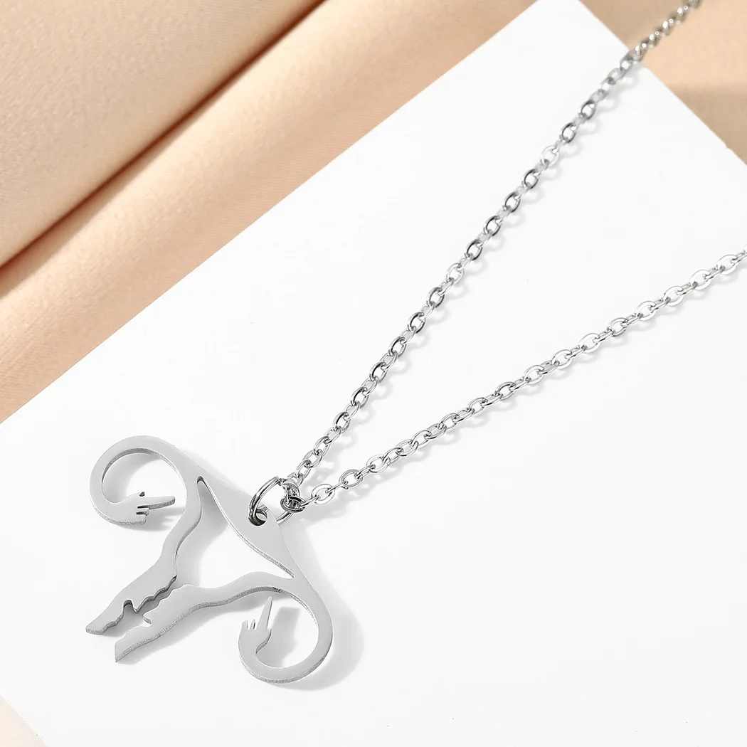 Stainless Steel Creative Body Organ Uterus Pendant Necklace Unisexual Boho Body Organ Necklaces 45cm Chain Mom Accessories Gift