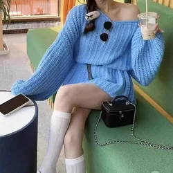 Autumn Women's Knit Sweater Korean Style Off Shoulder Cheap Top Warm Trend Ladies Pullovers Offers Clothing Sales Original Basic