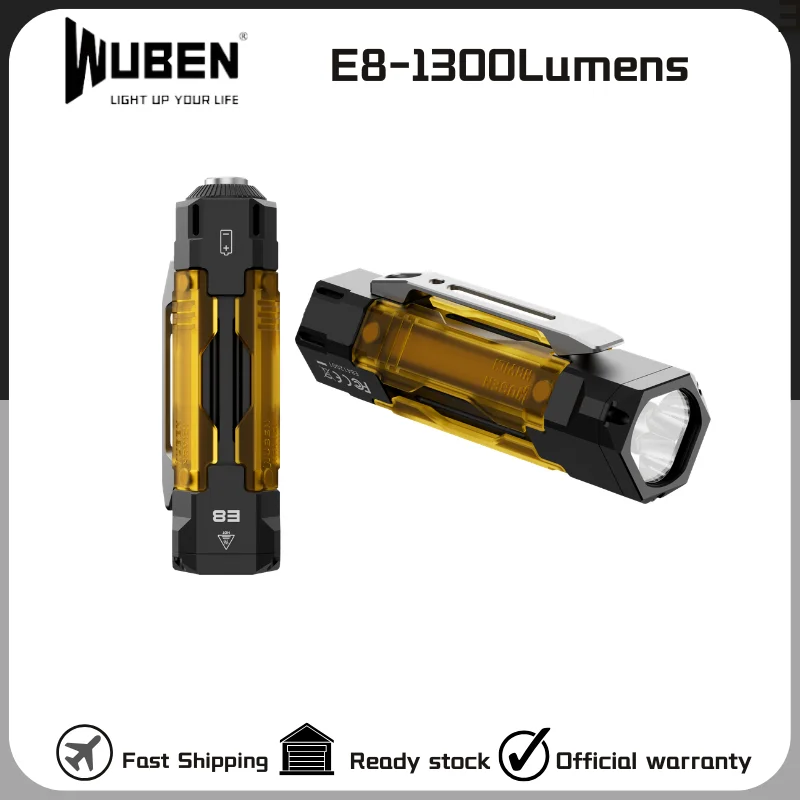 wuben-e8-1300lumens-2w-uv-type-c-rechargeable-led-flashlight-5000k-dual-sided-magnetic-with-battery