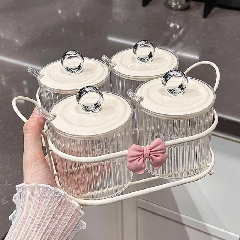 400ML Transparent Seasoning Box Kitchen Seasoning Jar with Lid Spoon Salt and Sugar Bottle Sealed Seasoning Container Tableware