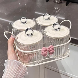 400ML Transparent Seasoning Box Kitchen Seasoning Jar with Lid Spoon Salt and Sugar Bottle Sealed Seasoning Container Tableware