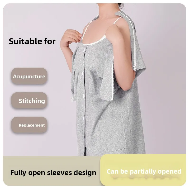 

Women's Summer Short Cotton Hospital Gown - Easy On/Off Design for Post-Fracture Recovery Ideal for Bedridden Patients Nursing