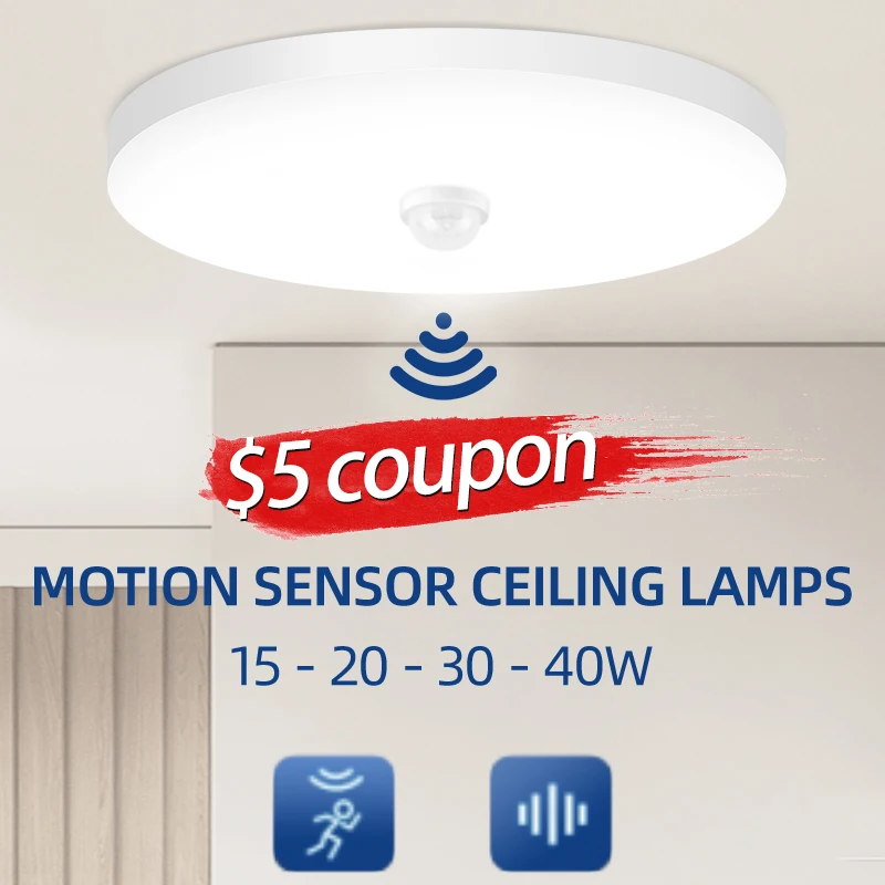 Led Ceiling Lamp PIR Motion Sensor Night Light Fixture for Living Room Bathroom Hallway 20W 30W 40W Smart Ceiling Lights Lustre