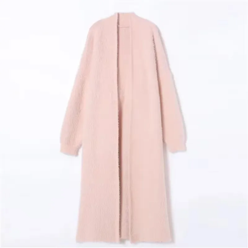 Autumn Winter Cardigan Women Lazy Style Loose Knee Length Thickened Pure Imitation Mink Fleece Knitted Sweater Cardigan Coat New