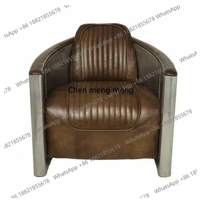 

D182American Vintage Distressed Leather Armchair Hotel Sofa Accent Chair Aluminium Armrest Loft Aviation Chairs Aviation Furnitu