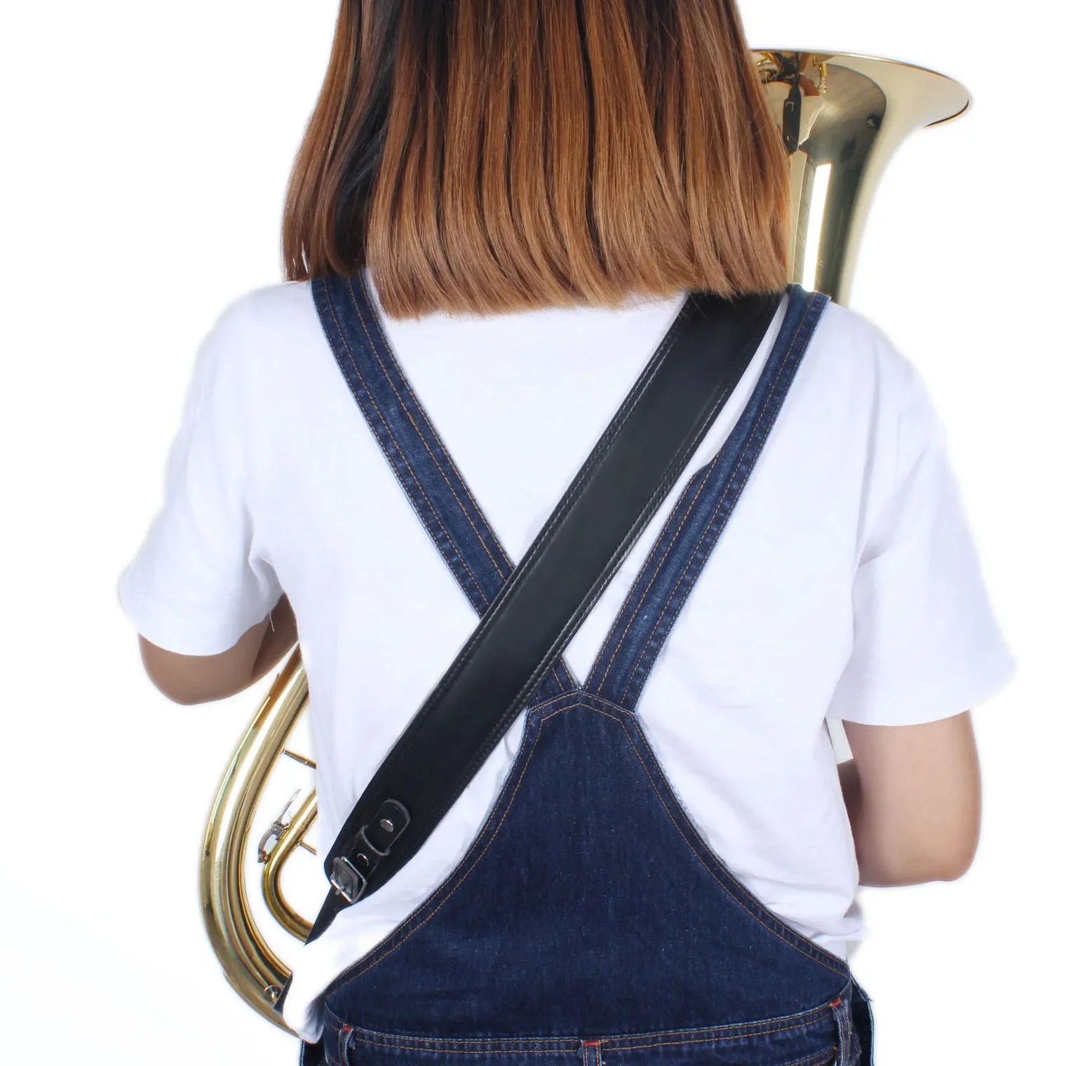 Tuba Strap Adjustable Soft Leather Black One-Shoulder Crossbody Upper Horn Tuba Strap Brass Instrument Accessories Tuba Parts