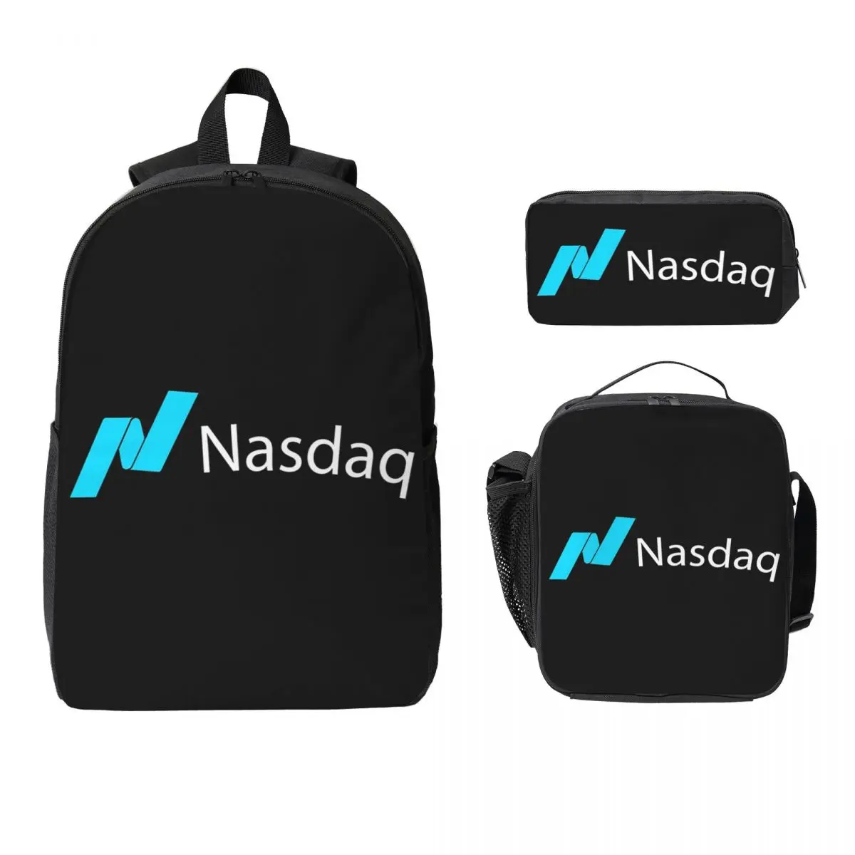 Nasdaq Stock Market Backpack Boys Girls BookBag School Bag Computer Shoulder Bags 3ps Insulated Lunch Bag Pencil Case