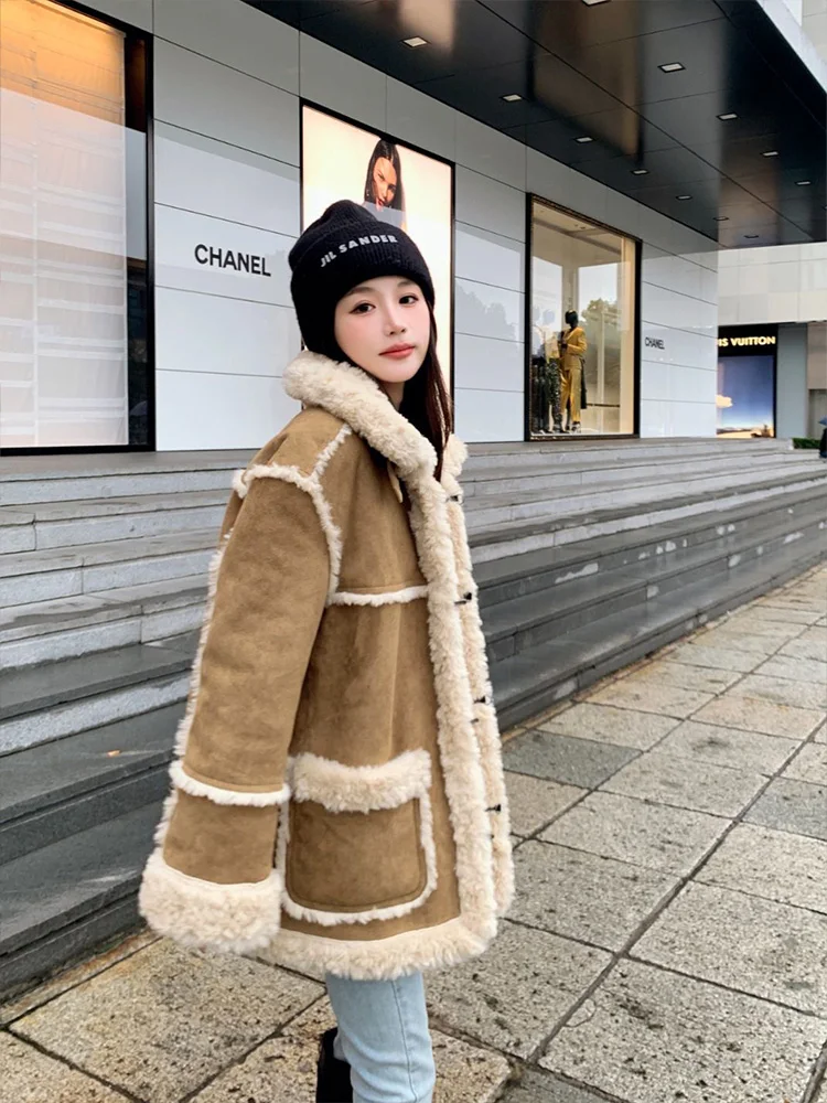 Chaqueta de lana de cordero cárdigan para mujer tapeta frontal apertura Central acceso primario entrada principal puerta de enlace principal jefe Ins