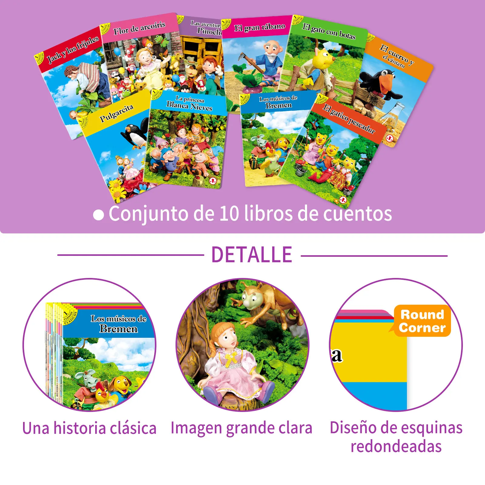 Spanish Set of 10 Fairy Tale Books Children's Bedtime Stories Companion Reading Color Content for Preschool Learning  Educationa