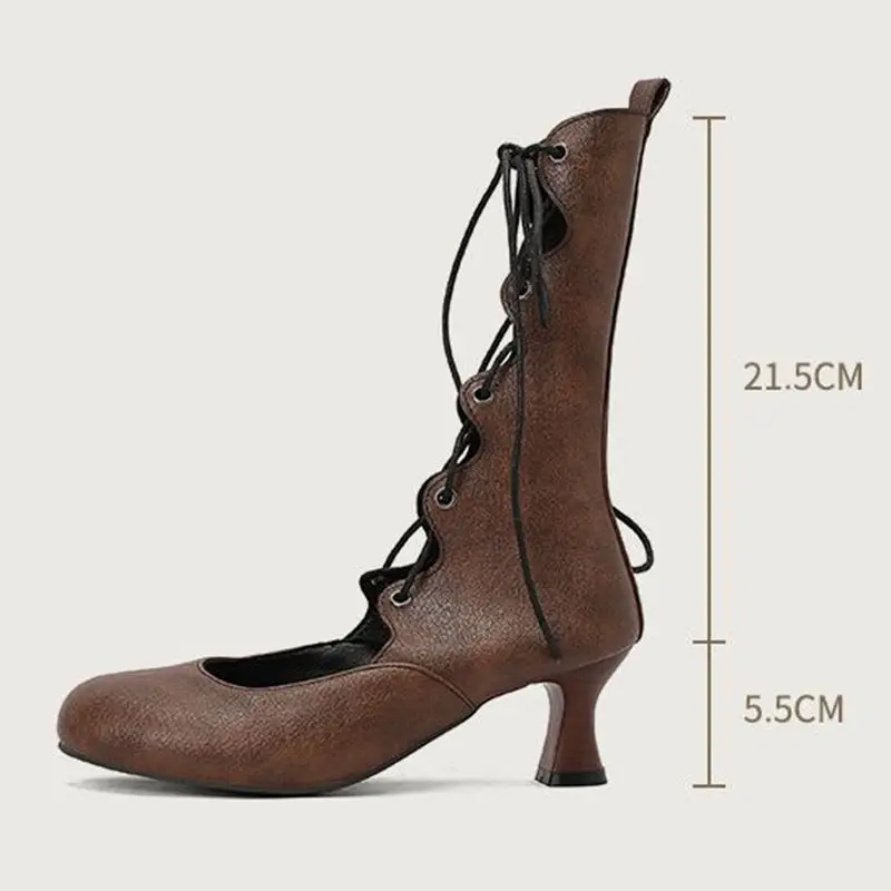

Girseaby Fashion Female Mid Calf Boots Round Toe Strange Heels 6cm Lace Up Big Size 48 49 50 Vintage Leisure Summer Women Bota