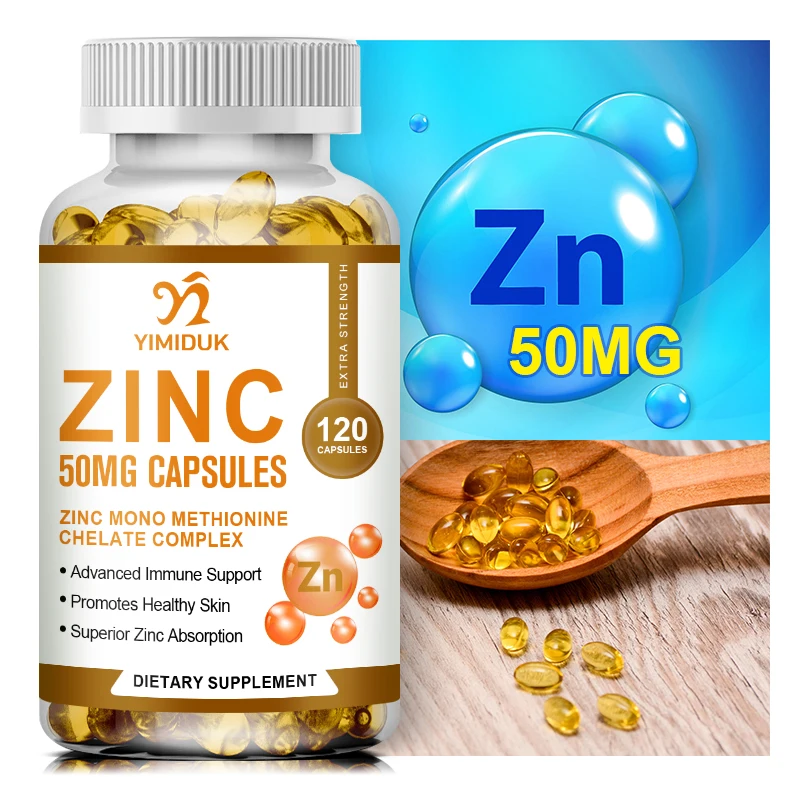 Zinc 50mg Supplement 120 Vegetarian Capsules, Zinc Highly Absorbable Supplements for Immune Support System