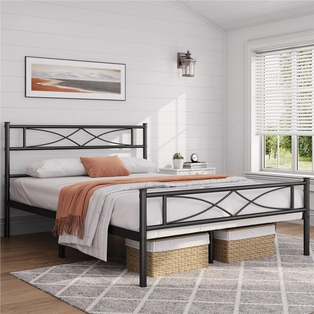 Full Size Metal Bed Frame, Heavy Duty Steel Slat Support, Ample Under-Beds Storage, Full Size Bed Frame