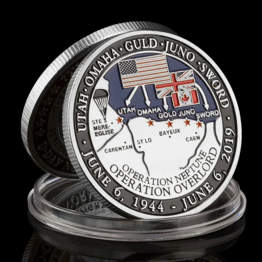 75th Anniversary of D-Day Challenge Coin The Eyes of The World Are Upon You Veteran Silver Plated Commemorative Coin