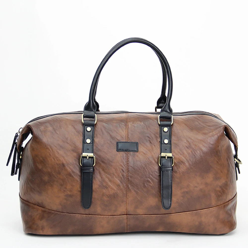 Totes Men PU Brown Patchwork Black Retro Large Capacity Waterproof Travel Crossbody Bag Size 50*25*24cm