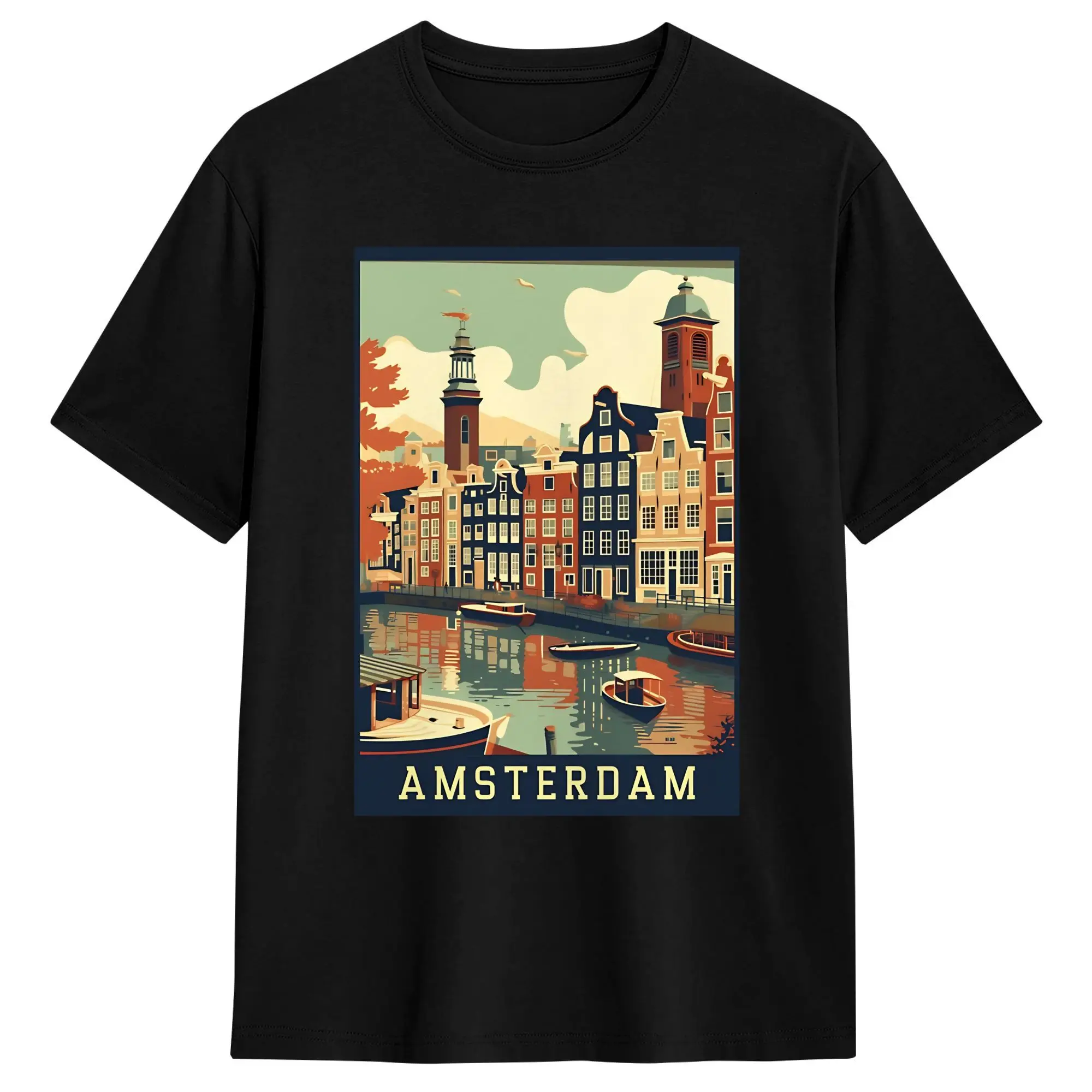 Amazing Amsterdam Netherlands Vintage Poster T-Shirts for Men Crewneck 100% Cotton T Shirt  Short Sleeve Tees Unique Clothes