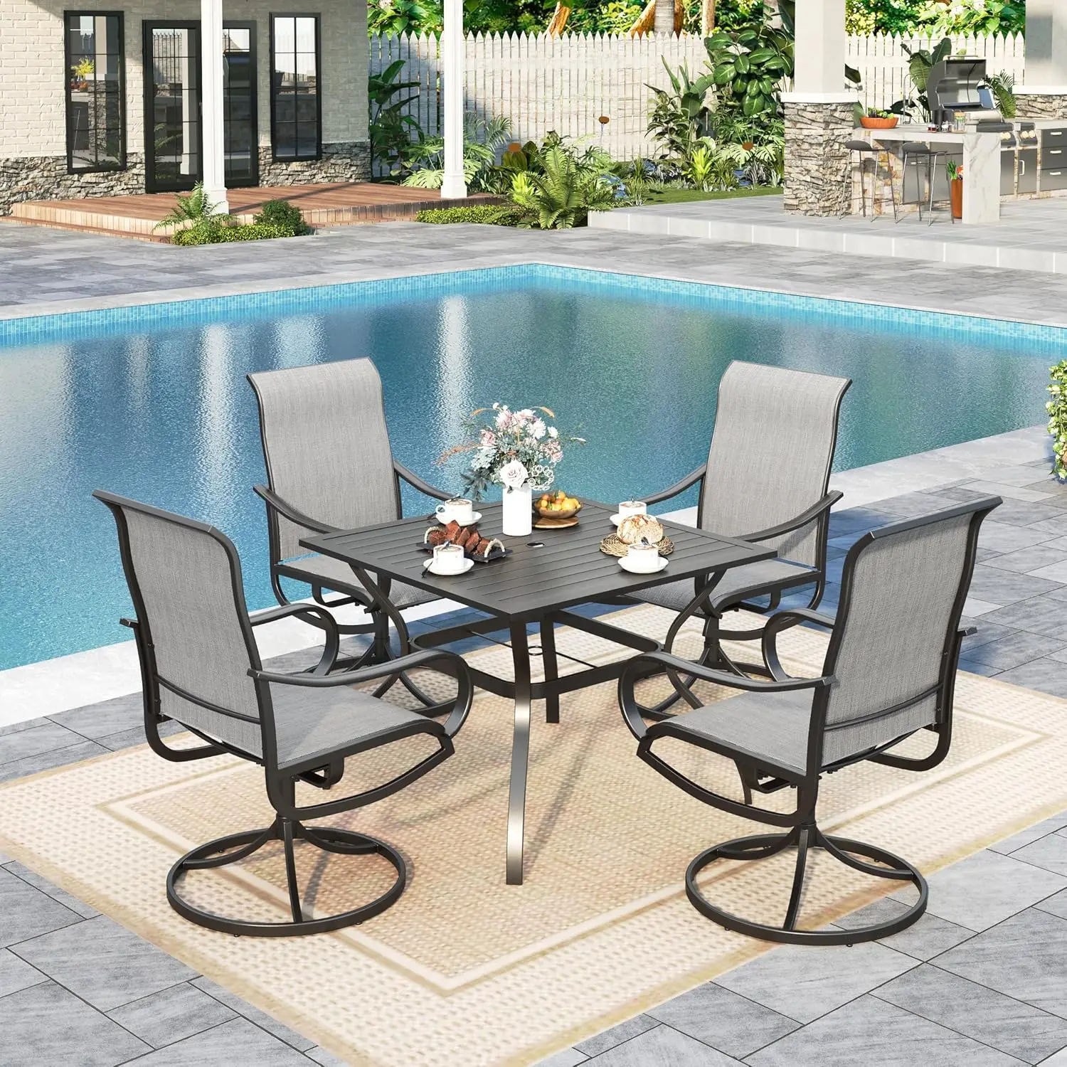 

Sophia & William Outdoor Garden Pool Patio Dining Set for 4 Table and Chairs 5 Pieces with Swivel Patio Chairs 37"x 37" Metal