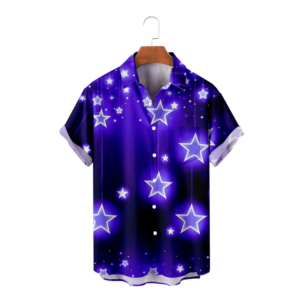 

Hawaiian Shirts for Men Stars Print Shirts Short Sleeve Summer Beach Vacation Tops Breathable