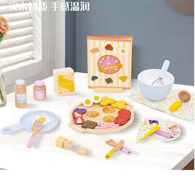 子供用木製キッチンパンケーキ作りごっこ遊びおもちゃセットモンテッソーリ早期学習クッキングゲーム楽しい教育玩具子供向け