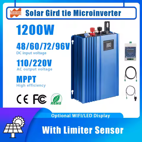1200W Solar Limiter Inverter DC 48V 60V To AC 110V 220V MPPT Grid Tie Microinverter Battery Charger WIFI LED